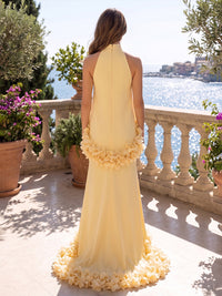 A-Line/Princess High Neck Stretch Jersey Maxi Formal Dresses with 3D Flowers