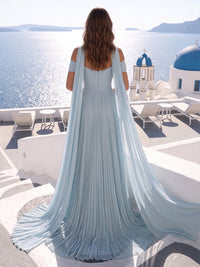 A-Line/Princess Off Shoulder Chiffon Maxi Formal Dresses with Scarf & Pleats