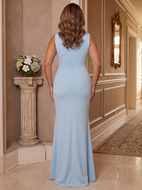 Sheath/Column Scoop Neck Stretch Jersey Floor-Length Plus Size Formal Dresses with 3D Flowers