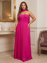 A-Line/Princess Strapless Chiffon Floor-Length Plus Size Formal Dresses with Scarf & Pleats