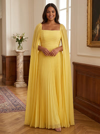 A-Line/Princess Square Neck Chiffon Maxi Plus Size Formal Dresses with Pleats
