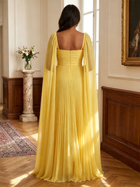 A-Line/Princess Square Neck Chiffon Maxi Plus Size Formal Dresses with Pleats