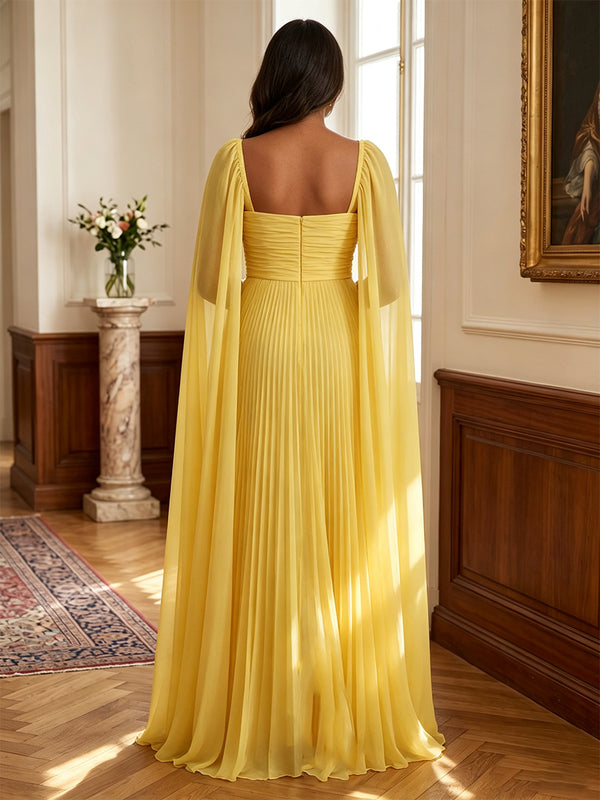 A-Line/Princess Square Neck Chiffon Maxi Plus Size Formal Dresses with Pleats