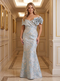 Mermaid/Trumpet Off Shoulder Jacquard Floor-Length Plus Size Formal Dresses with 3D Flowers