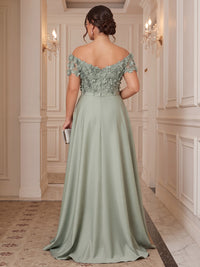 Sheath/Column Off Shoulder Satin Floor-Length Plus Size Formal Dresses with 3D Flowers & Pleats