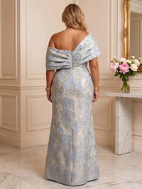 Sheath/Column Off Shoulder Jacquard Floor-Length Plus Size Formal Dresses with Ruched Waist