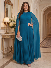 A-Line/Princess Scoop Neck Chiffon Floor-Length Plus Size Formal Dresses with Pleats