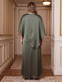 A-Line/Princess Scoop Neck Satin Maxi Plus Size Formal Dresses with Cape