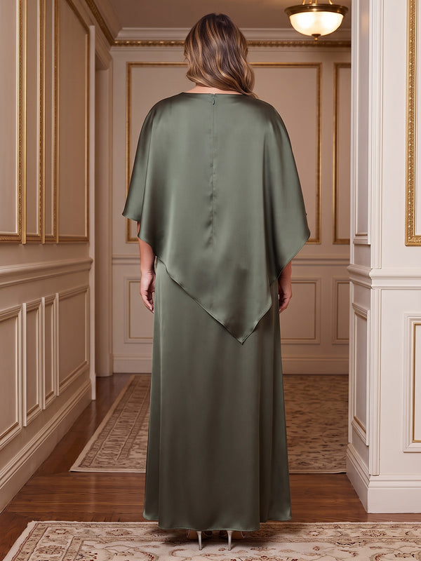 A-Line/Princess Scoop Neck Satin Maxi Plus Size Formal Dresses with Cape