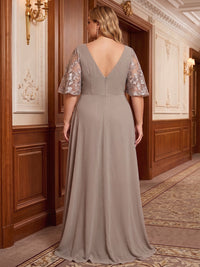 A-Line/Princess V-Neck Chiffon Maxi Plus Size Formal Dresses with Lace Appliques & Pleats