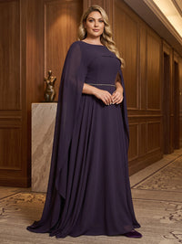 A-Line/Princess Scoop Neck Chiffon Maxi Plus Size Formal Dresses with Sweep Train & Pleats
