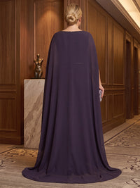A-Line/Princess Scoop Neck Chiffon Maxi Plus Size Formal Dresses with Sweep Train & Pleats