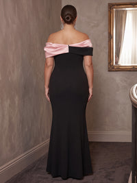 Mermaid/Trumpet Off Shoulder Stretch Jersey Maxi Plus Size Formal Dresses with Ruched Bodice