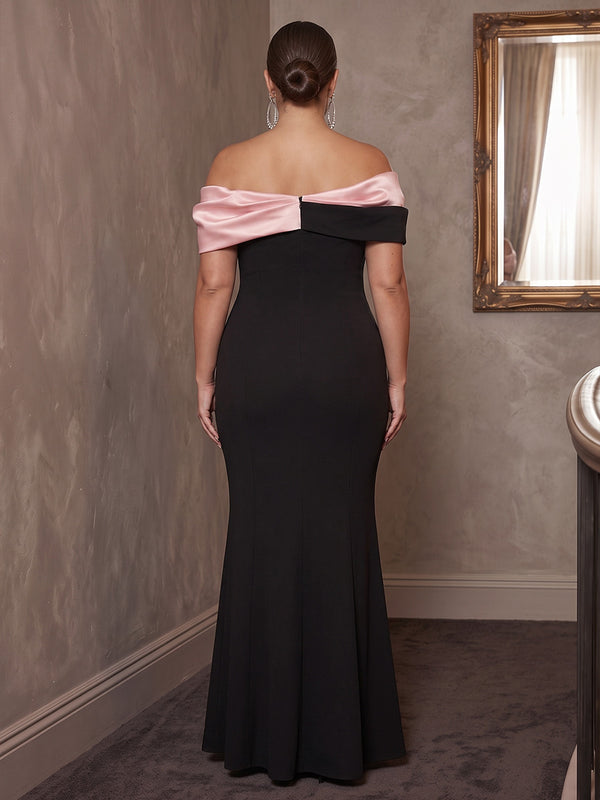 Mermaid/Trumpet Off Shoulder Stretch Jersey Maxi Plus Size Formal Dresses with Ruched Bodice