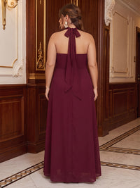 A-Line/Princess Halter Chiffon Floor-Length Plus Size Formal Dresses with Pleats