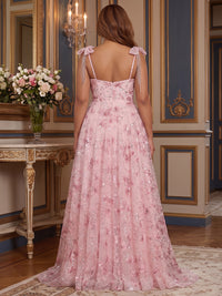 A-Line/Princess Spaghetti Straps Sequin Floral Floor-Length Plus Size Formal Dresses with Pleats