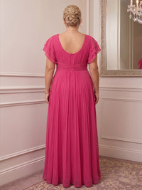 A-Line/Princess Scoop Neck Chiffon Maxi Plus Size Formal Dresses with Pleats