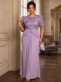 A-Line/Princess Scoop Neck Chiffon Maxi Plus Size Formal Dresses with Lace Appliques & Pleats