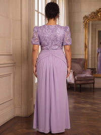 A-Line/Princess Scoop Neck Chiffon Maxi Plus Size Formal Dresses with Lace Appliques & Pleats