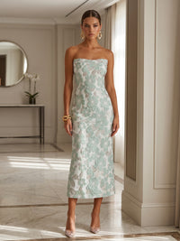 Sheath/Column Strapless Jacquard Tea-Length Formal Dresses for Women