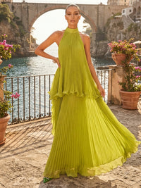 A-Line/Princess High Neck Chiffon Maxi Formal Dresses with Pleats