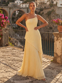 A-Line/Princess Spaghetti Straps Chiffon Maxi Formal Dresses with Pleats