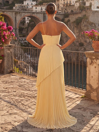 A-Line/Princess Spaghetti Straps Chiffon Maxi Formal Dresses with Pleats