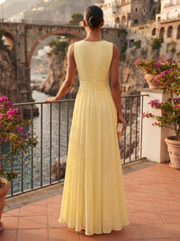 A-Line/Princess Scoop Neck Chiffon Maxi Formal Dresses with Pleats