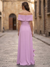 A-Line/Princess Off Shoulder Stretch Jersey Maxi Formal Dresses with 3D Flowers & Bow