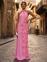 A-Line/Princess Halter Stretch Jersey Maxi Formal Dresses with 3D Flowers