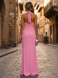 A-Line/Princess Halter Stretch Jersey Maxi Formal Dresses with 3D Flowers