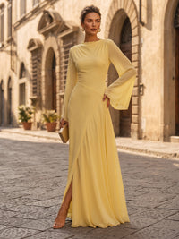 A-Line/Princess Scoop Neck Chiffon Maxi Formal Dresses with Slit