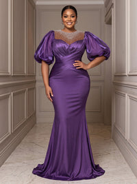 Plus Size Mermaid/Trumpet Scoop Neck Satin Maxi Formal Dresses with Sequin