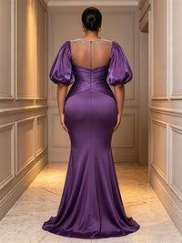 Plus Size Mermaid/Trumpet Scoop Neck Satin Maxi Formal Dresses with Sequin