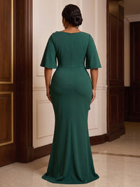 Plus Size Mermaid/Trumpet V-Neck Chiffon Maxi Formal Dresses with 3D Flowers & Slit