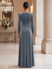 A-Line/Princess V-Neck Velvet Maxi Formal Dresses for Women