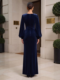 Sheath/Column Scoop Neck Velvet Maxi Formal Dresses for Women