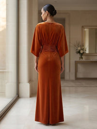 A-Line/Princess Scoop Neck Velvet Maxi Formal Dresses with Ruched Waist