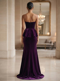 Mermaid/Trumpet Strapless Velvet Maxi Formal Dresses with Ruffles