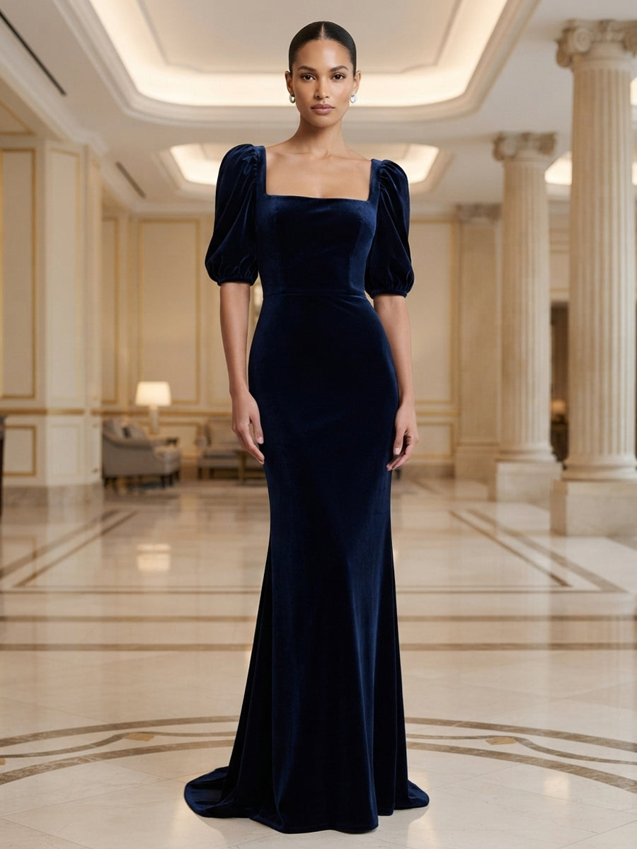Sheath/Column Square Neck Velvet Maxi Formal Dresses for Women