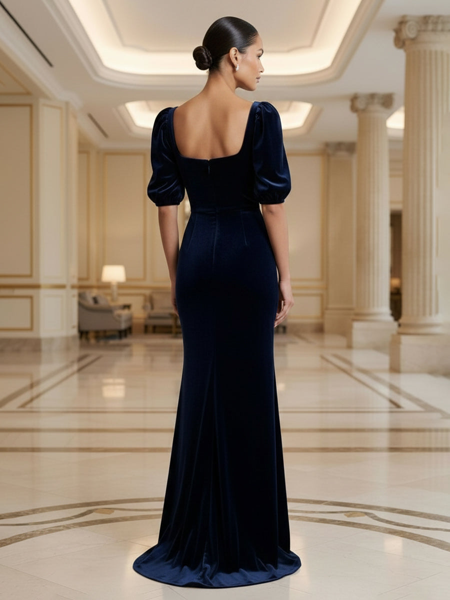 Sheath/Column Square Neck Velvet Maxi Formal Dresses for Women