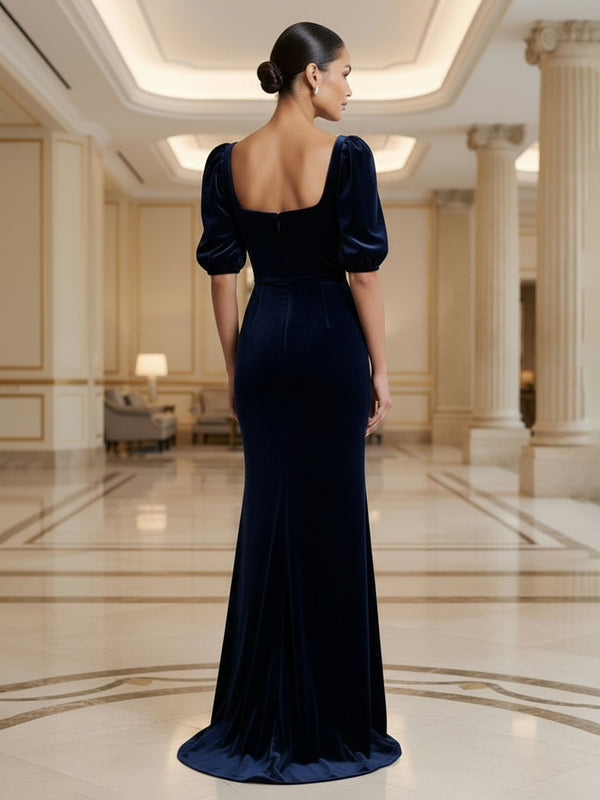 Sheath/Column Square Neck Velvet Maxi Formal Dresses for Women