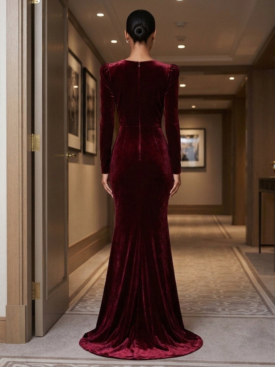 Mermaid/Trumpet V-Neck Velvet Maxi Formal Dresses for Women
