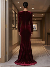 Mermaid/Trumpet V-Neck Velvet Maxi Formal Dresses for Women