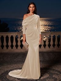 Mermaid/Trumpet Off Shoulder Velvet Maxi Formal Dresses with Ruched Waist
