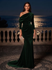 Mermaid/Trumpet Off Shoulder Velvet Maxi Formal Dresses with Ruched Waist