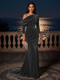 Mermaid/Trumpet Off Shoulder Velvet Maxi Formal Dresses with Ruched Waist