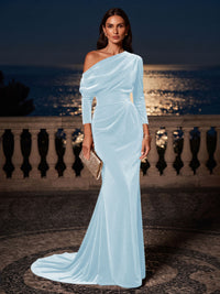 Mermaid/Trumpet Off Shoulder Velvet Maxi Formal Dresses with Ruched Waist