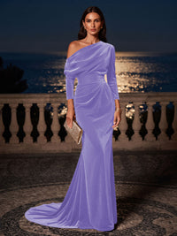Mermaid/Trumpet Off Shoulder Velvet Maxi Formal Dresses with Ruched Waist