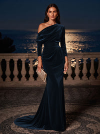 Mermaid/Trumpet Off Shoulder Velvet Maxi Formal Dresses with Ruched Waist